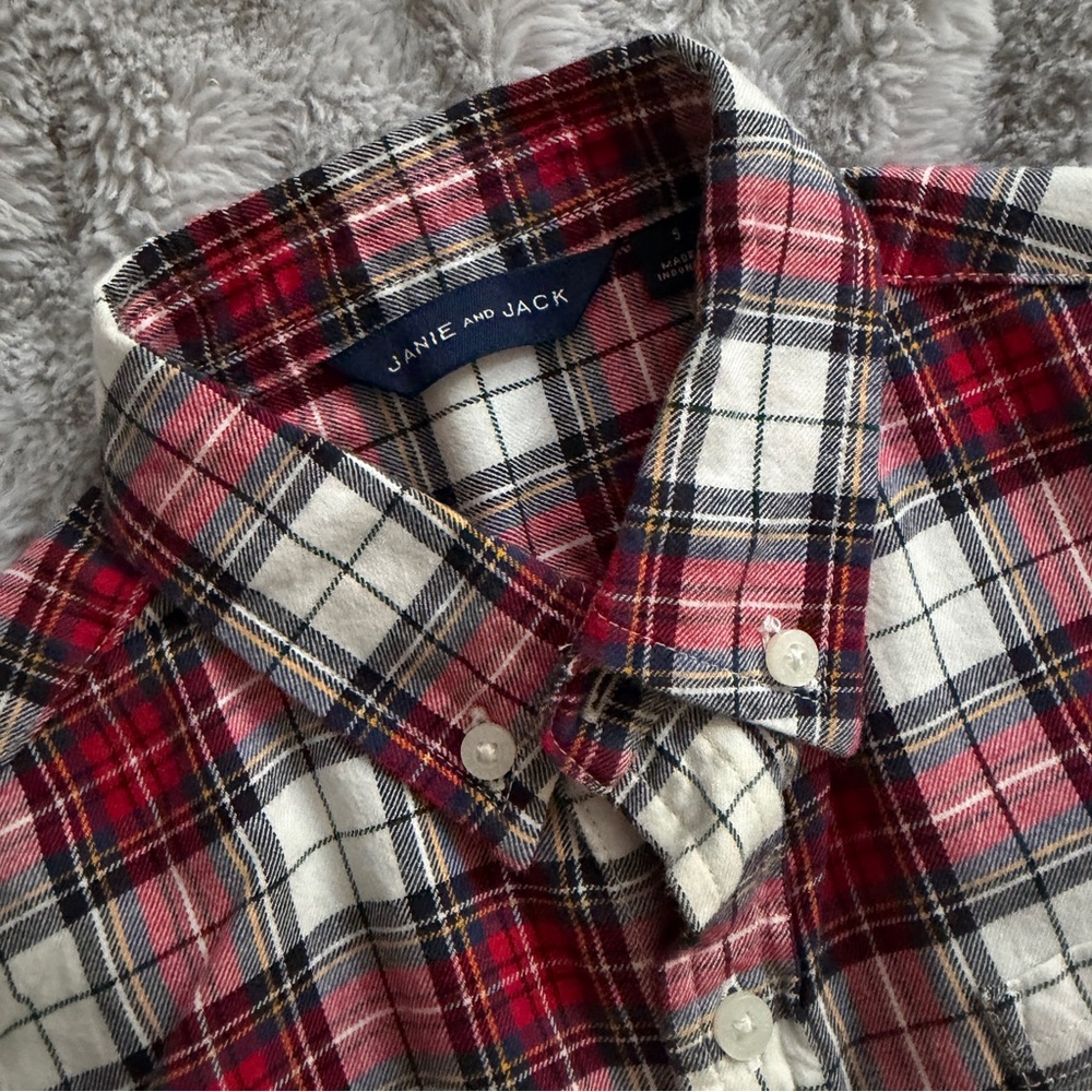 Janie and Jack kids Red and White Plaid kids Shirt SZ 5